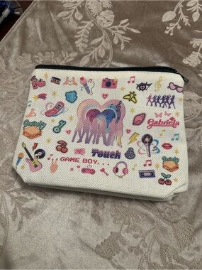 White Canvas Cosmetic Pouch with Rainbow Heart Unicorns